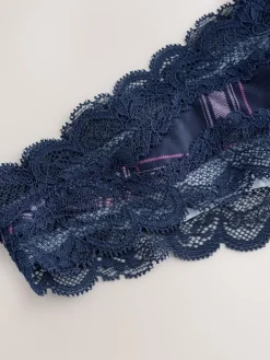 Next Brazilian Mesh & Lace Knickers Navy/Pink Check