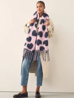 Next Navy/Pink Heart Print Heavyweight Blanket Scarf Discount