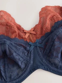 Next Non Pad Balcony DD+ Lace Bras 2 Pack Navy/Rust Discount