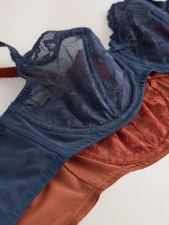 Next Non Pad Balcony DD+ Lace Bras 2 Pack Navy/Rust Discount