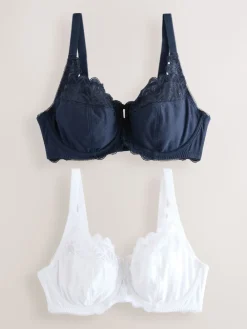 Next Navy/White DD+ Non Pad Full Cup Modal & Lace Bras 2 Pack New