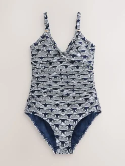 Next Navy/White Fan Print Shaping Tummy Control Swimsuit Clearance