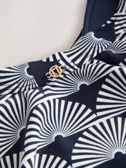 Next Navy/White Fan Print Shaping Tummy Control Swimsuit Clearance