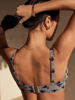 Next Navy/White Fan Print Shaping Padded Wired Bikini Top Best