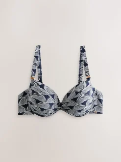 Next Navy/White Fan Print Shaping Padded Wired Bikini Top Best