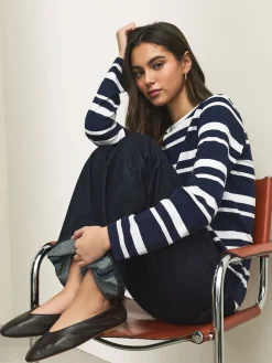 Next Navy/White Striped Long Sleeve Crew Neck T-Shirt New