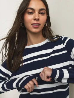 Next Navy/White Striped Long Sleeve Crew Neck T-Shirt New