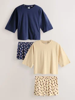 Next Short Set Pyjamas 2 Pack Navy/Yellow Spot New