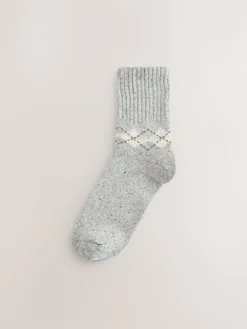 Next Neutral Argyle Thermal Wool Blend Ankle Socks 3 Pack With Silk Sale