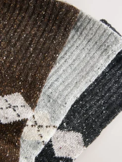 Next Neutral Argyle Thermal Wool Blend Ankle Socks 3 Pack With Silk Sale