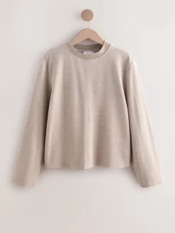 Next Cosy Soft Touch Rib Crew Neck Jumper Neutral Beige New