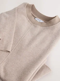 Next Cosy Soft Touch Rib Crew Neck Jumper Neutral Beige New