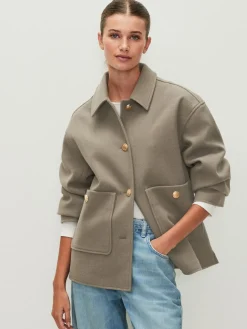 Next Brushed Collared Jacket Neutral Sale