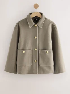 Next Brushed Collared Jacket Neutral Sale