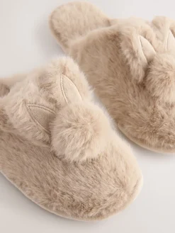 Next Neutral Bunny Mule Slippers New
