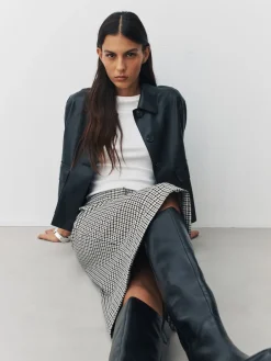 Next Ponte Pencil Skirt Neutral Check Sale