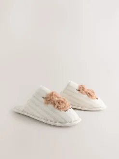Next Neutral Hamish Linen Mule Slippers Sale