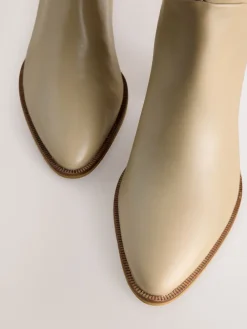 Next Forever Comfort® Western Block Heel Knee High Boots Neutral Leather New