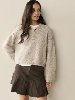 Next Boucle Long Sleeve Polo Jumper Neutral Neppy