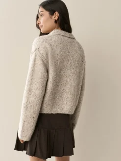 Next Boucle Long Sleeve Polo Jumper Neutral Neppy