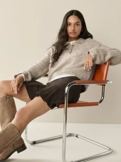 Next Boucle Long Sleeve Polo Jumper Neutral Neppy