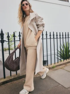 Next Essential Wide Leg Jersey Joggers Neutral Neppy Textured Best