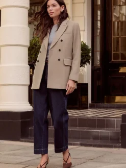 Next N.Premium Wool Blend Twill Blazer Neutral Clearance