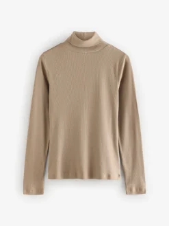 Next Neutral Ribbed High Neck Long Sleeve T-Shirt Best
