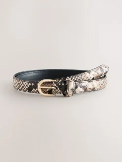 Next Neutral Snake Effect Skinny Leather Belt New