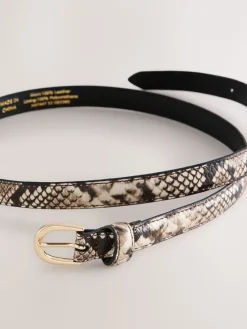 Next Neutral Snake Effect Skinny Leather Belt New