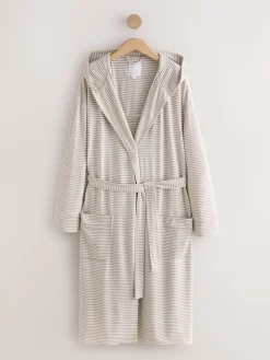 Next Cosy Lightweight Dressing Gown Neutral Stripe New