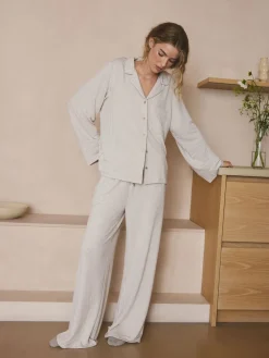 Next Neutral Stripe Jersey Button Through Pyjamas Hot