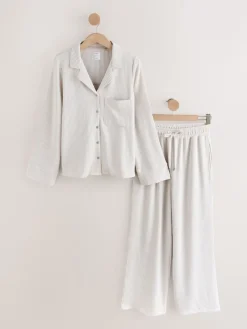 Next Neutral Stripe Jersey Button Through Pyjamas Hot