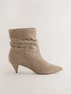 Next Neutral Suede Forever Comfort® Eyelet Embellished Ankle Boots Outlet