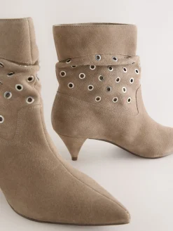 Next Neutral Suede Forever Comfort® Eyelet Embellished Ankle Boots Outlet