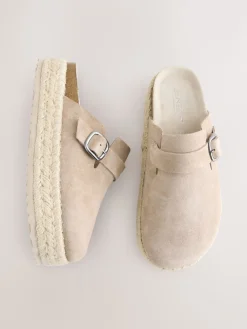 Next Neutral Suede Round Toe Espadrille Chunky Clogs Best