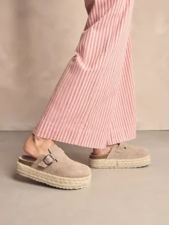 Next Neutral Suede Round Toe Espadrille Chunky Clogs Best