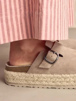 Next Neutral Suede Round Toe Espadrille Chunky Clogs Best