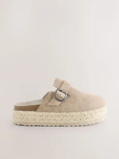 Next Neutral Suede Round Toe Espadrille Chunky Clogs Best