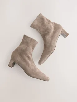 Next Extra Wide Fit Chisel Toe Block Heel Sock Boots Neutral Taupe Online
