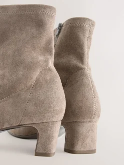 Next Extra Wide Fit Chisel Toe Block Heel Sock Boots Neutral Taupe Online