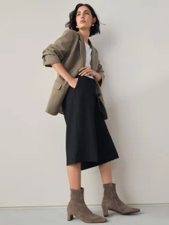 Next Standard/Wide Fit Chisel Toe Block Heel Sock Boots Neutral Taupe Best