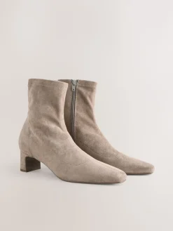 Next Standard/Wide Fit Chisel Toe Block Heel Sock Boots Neutral Taupe Best