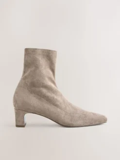 Next Standard/Wide Fit Chisel Toe Block Heel Sock Boots Neutral Taupe Best
