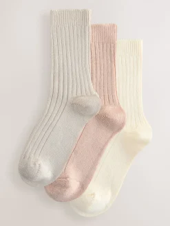 Next Warm Handle Ribbed Ankle Socks 3 Pack Neutral