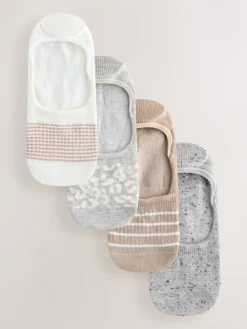 Next Neutral/Grey Animal and Stripe Invisible Trainer Socks 4 Pack Sale