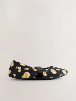 Never Fully Dressed Black/Gold Charm Velour Mary Jane Slippers Online