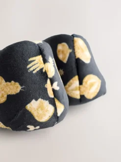 Never Fully Dressed Black/Gold Charm Velour Mary Jane Slippers Online