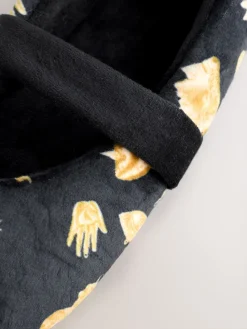 Never Fully Dressed Black/Gold Charm Velour Mary Jane Slippers Online