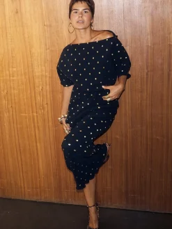 Never Fully Dressed Black Petite Tilly Plisse Dress with Gold Fleck Discount